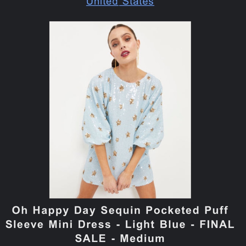 Oh Happy Day Sequin Pocketed Puff
Sleeve Mini Dress - Light Blue